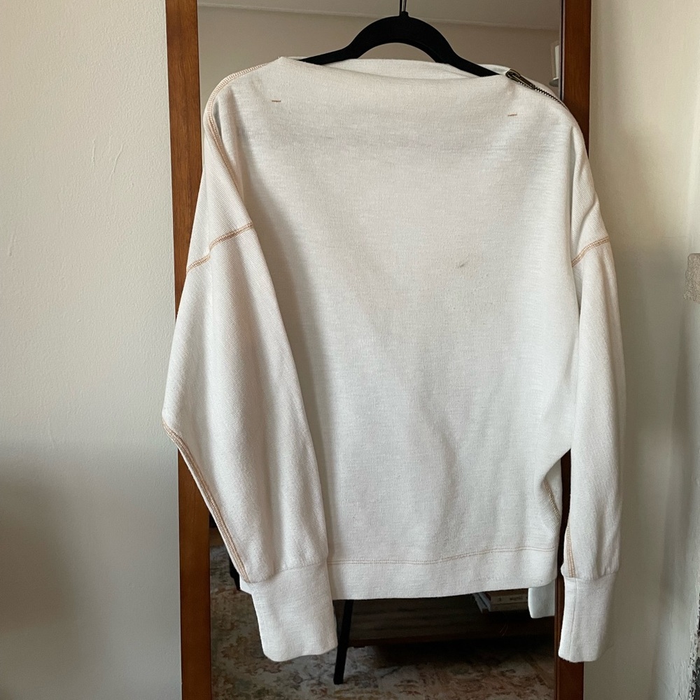 FP White Long Sleeve Waffle with zipper detail